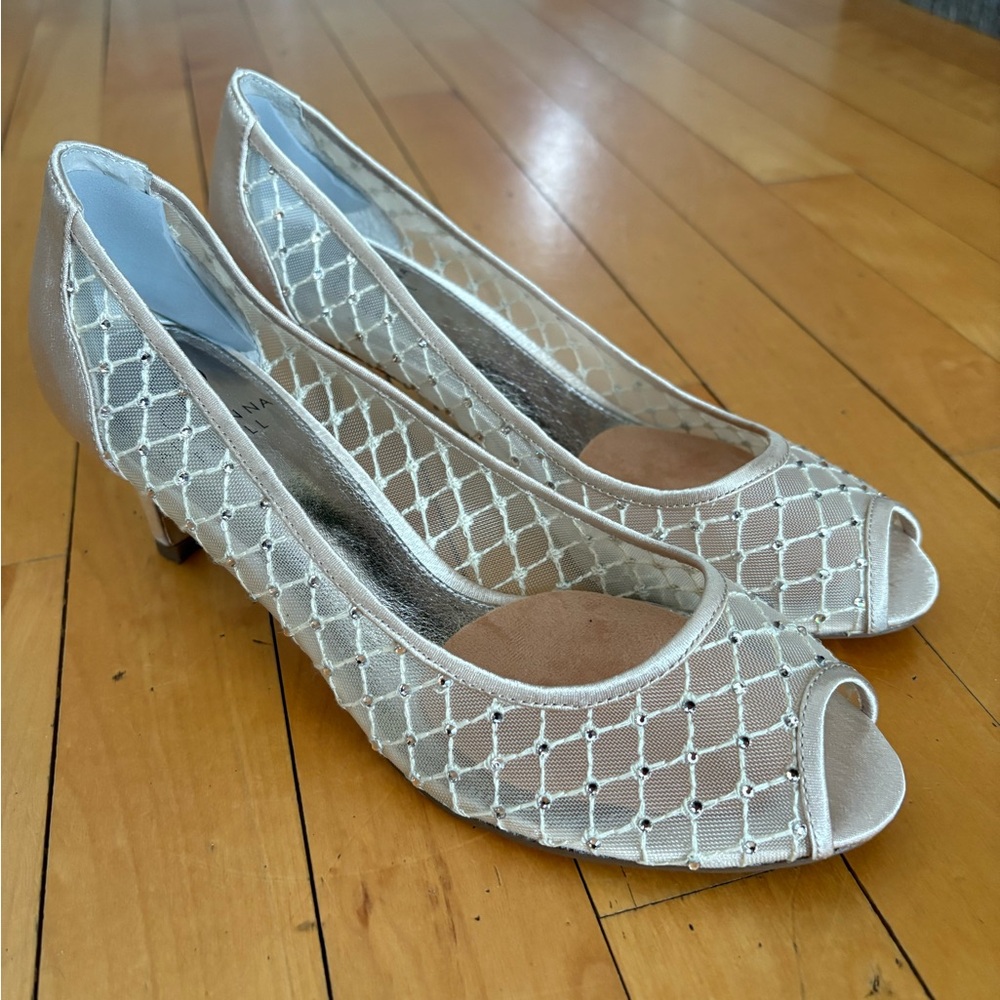 Adrianna Papell Peep Toe Mesh Rhinestone Heels